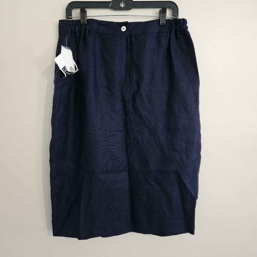 NWT Vintage Jennifer Moore Dark Blue Navy Pencil Skirt Linen Pearl Button 16W 30 - Picture 3 of 7